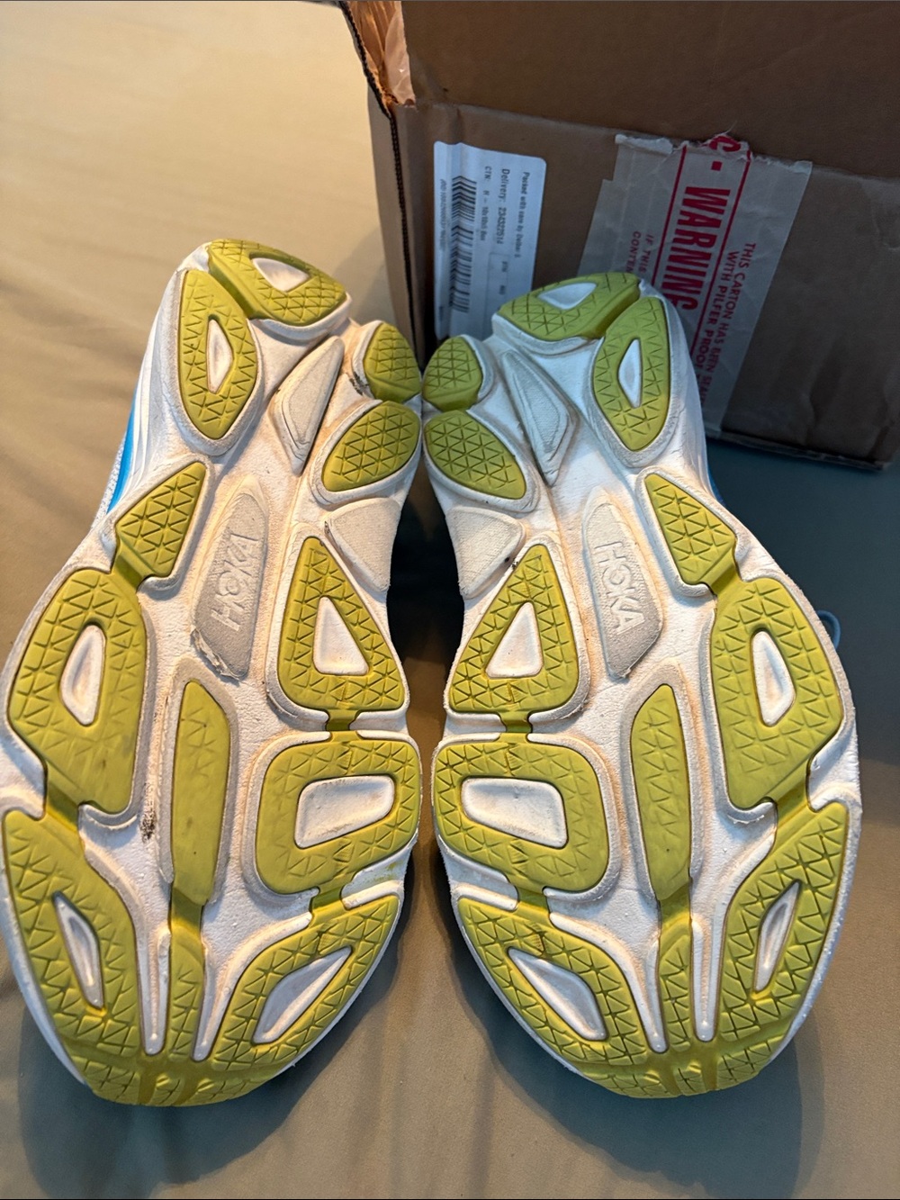 Hoka Bondi 8 Men’s Light Blue Running Shoes with Blue Midsole and Yellow Accents - Picture 3 of 5